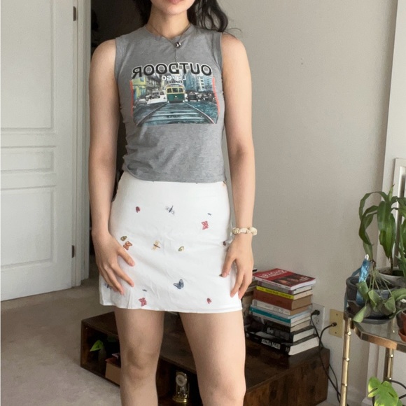 SOLD NWNT white linen blend butterfly mini skirt - Picture 1 of 6